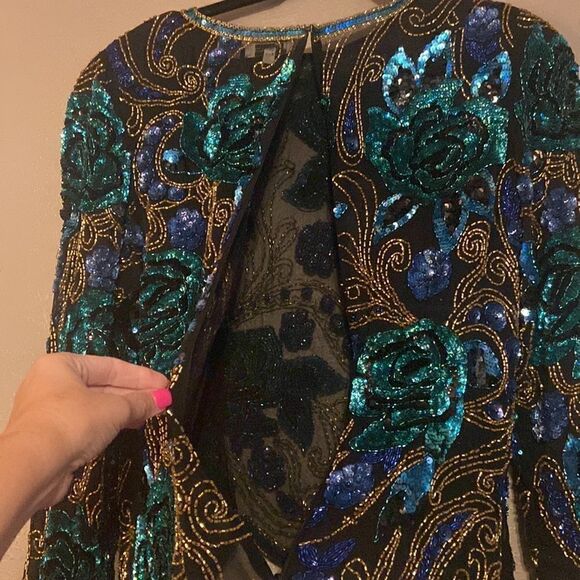 VINTAGE Silk Beaded Evening Top Blouse NiteLine Size 10 - Picture 9 of 10